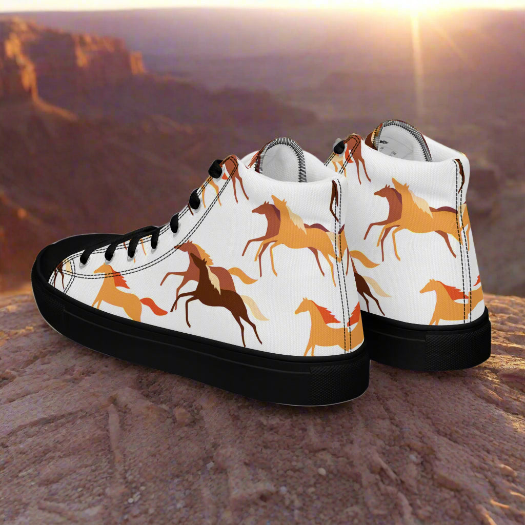 WildSage High Top Canvas Shoes featuring a colorful horse design for stylish casual wear