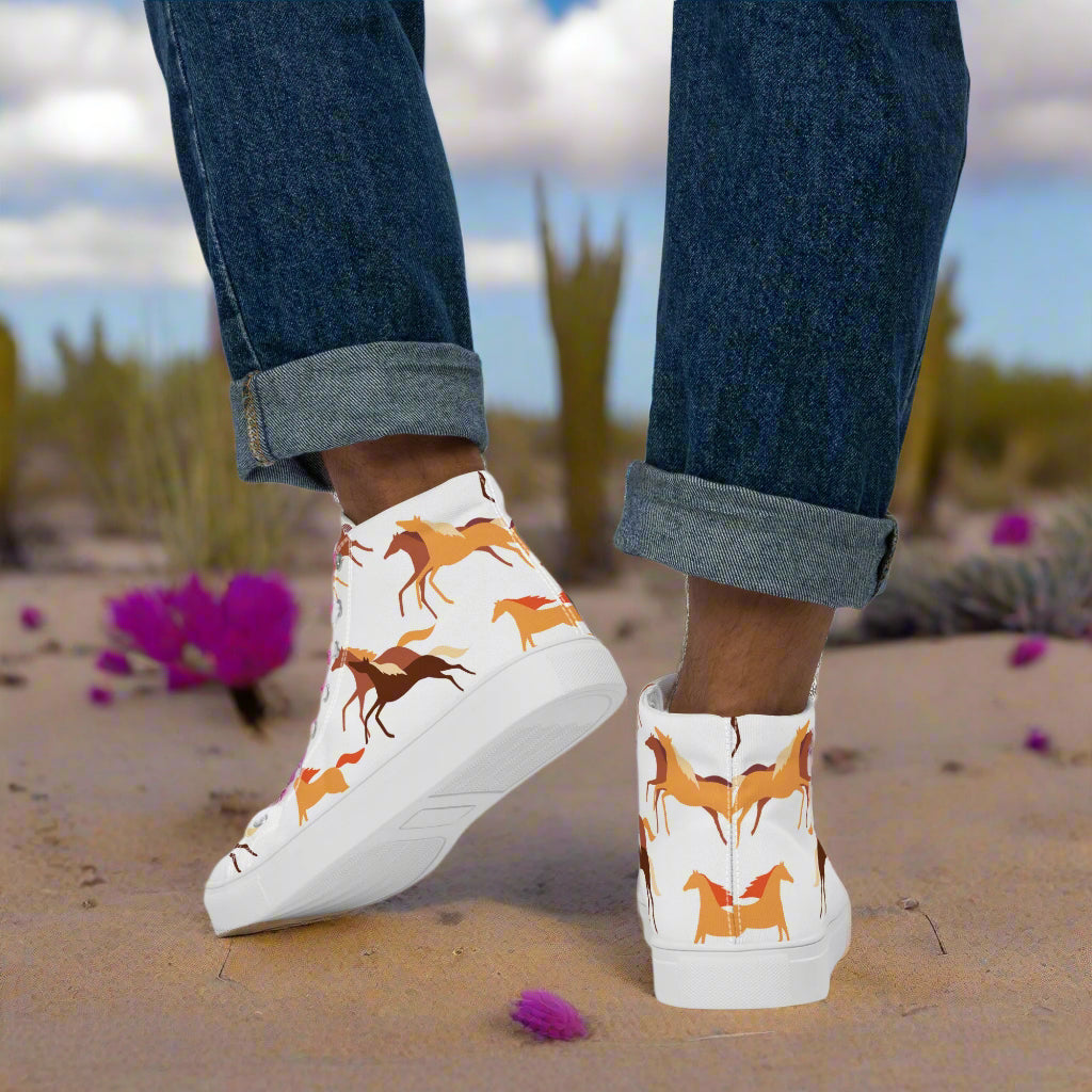 WildSage High Top Canvas Shoes with a unique horse pattern, perfect for casual wear