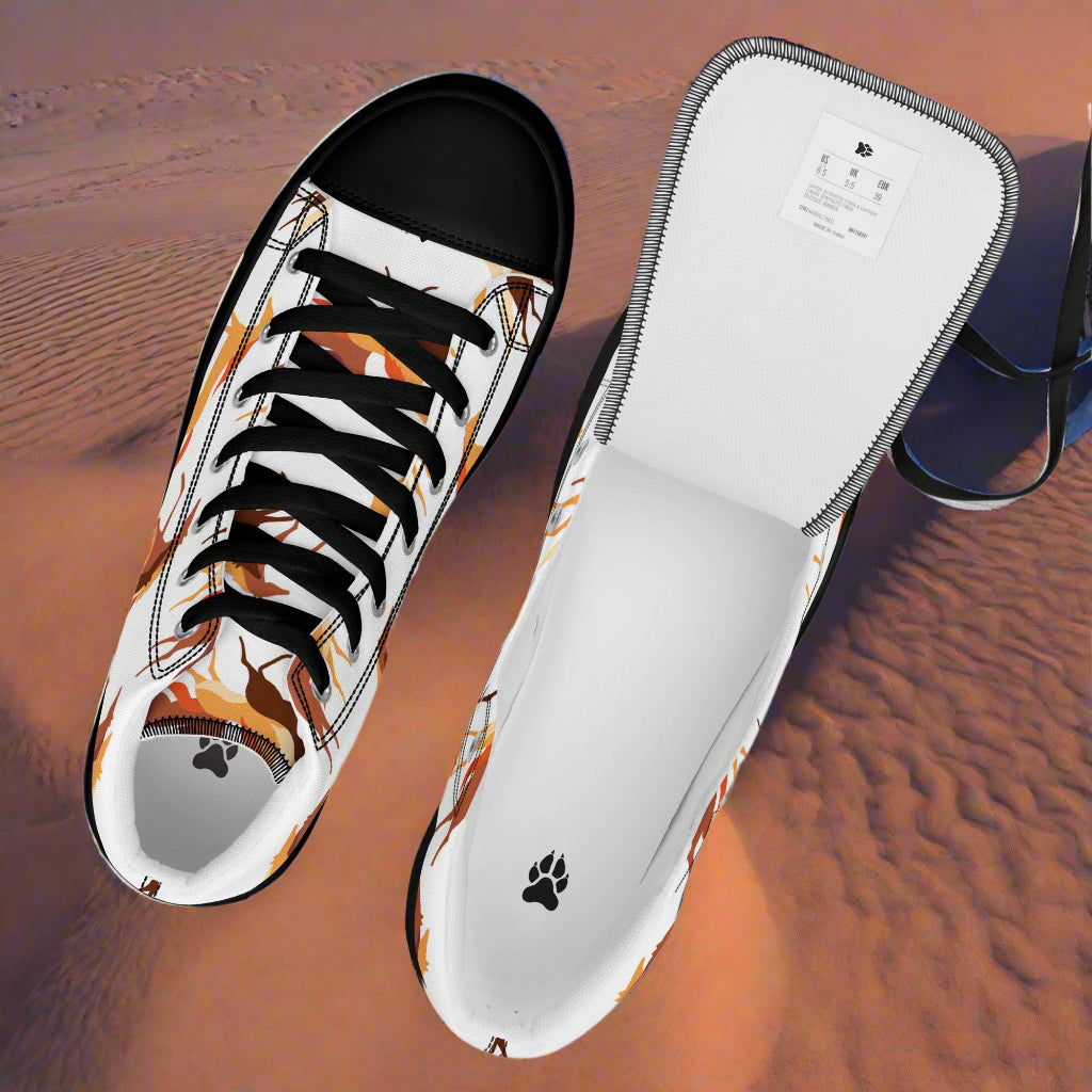 WildSage High Top Canvas Shoes with unique flame design and black toe cap for stylish comfort