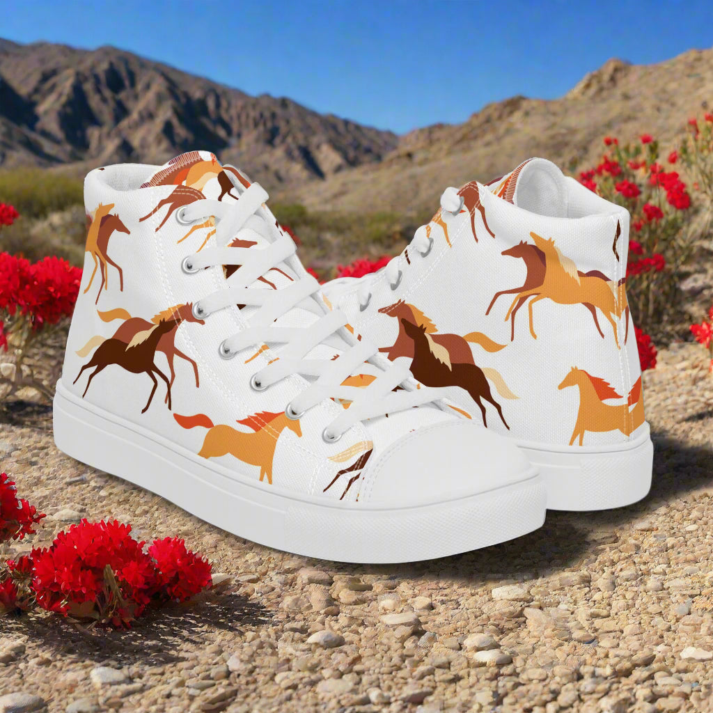 WildSage High Top Canvas Shoes featuring a colorful horse design perfect for casual outings