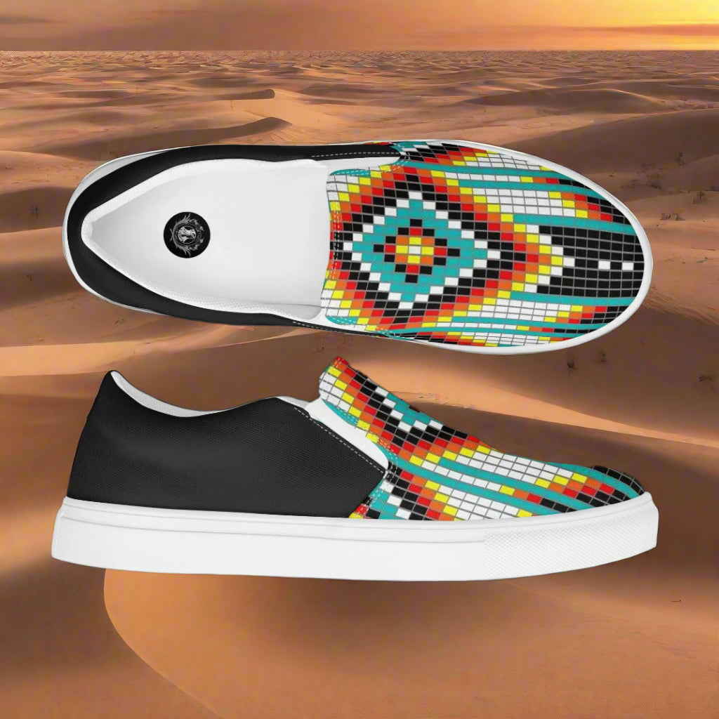 Colorful Slip-on Canvas Shoes Hotai Halftone with geometric patterns and black accents