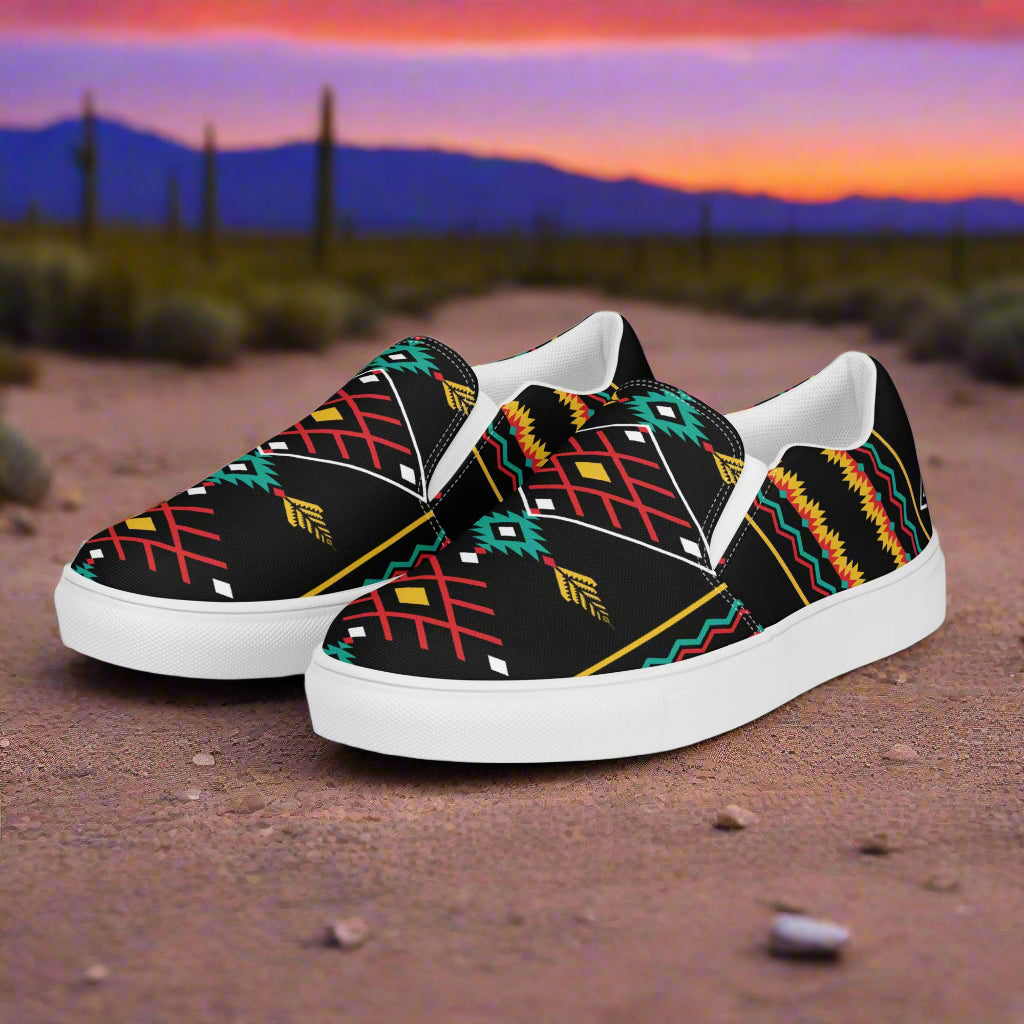 WildSage Market Slip-on Canvas Shoes Hualipai Southwest Print with colorful geometric design for casual wear