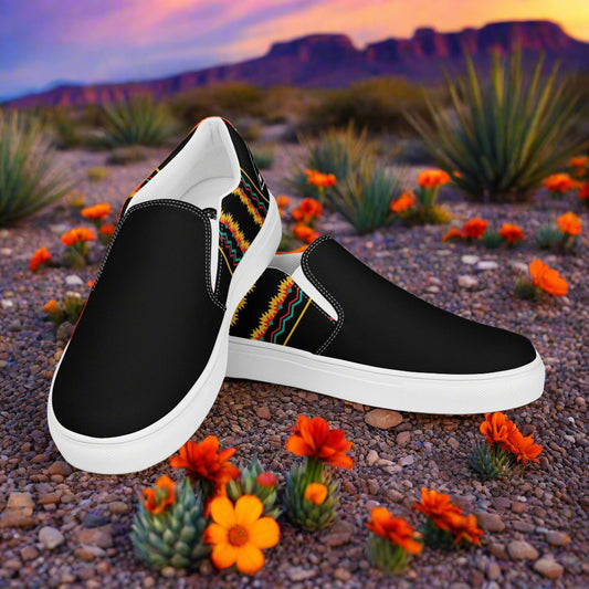 WildSage Market Slip-on Canvas Shoes Hualipai Two Tone featuring a black design with multicolor accents