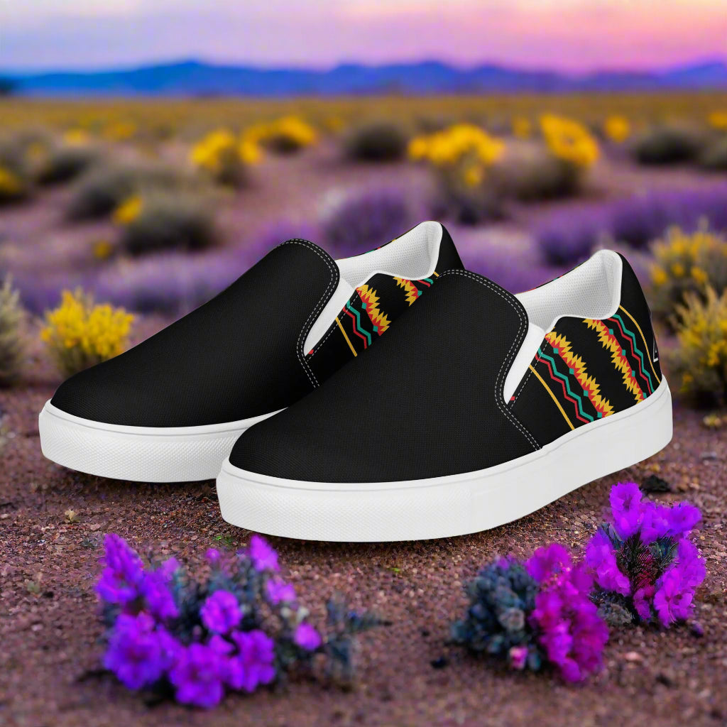 WildSage Market Slip-on Canvas Shoes Hualipai Two Tone with vibrant patterns and a sleek design