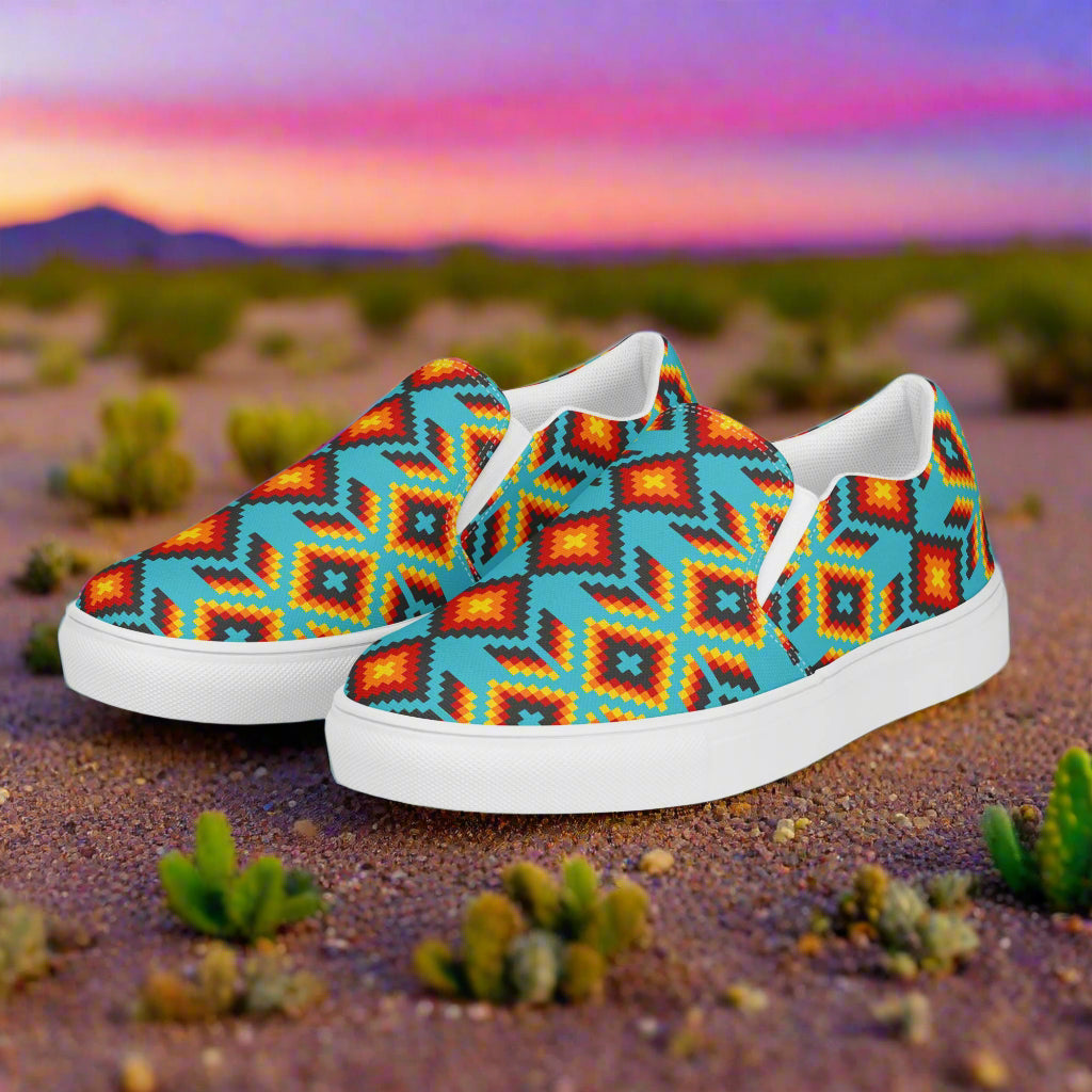 Huichol Southwest Print Slip-on Canvas Shoes with Colorful Patterns for Stylish Comfort
