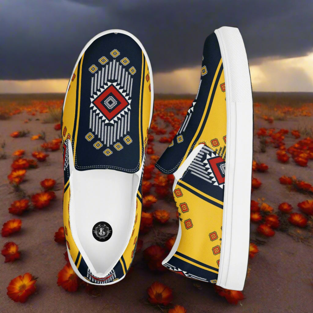 WildSage Market Slip-on Canvas Shoes Kaibito Southwest Print with vibrant colors and unique design
