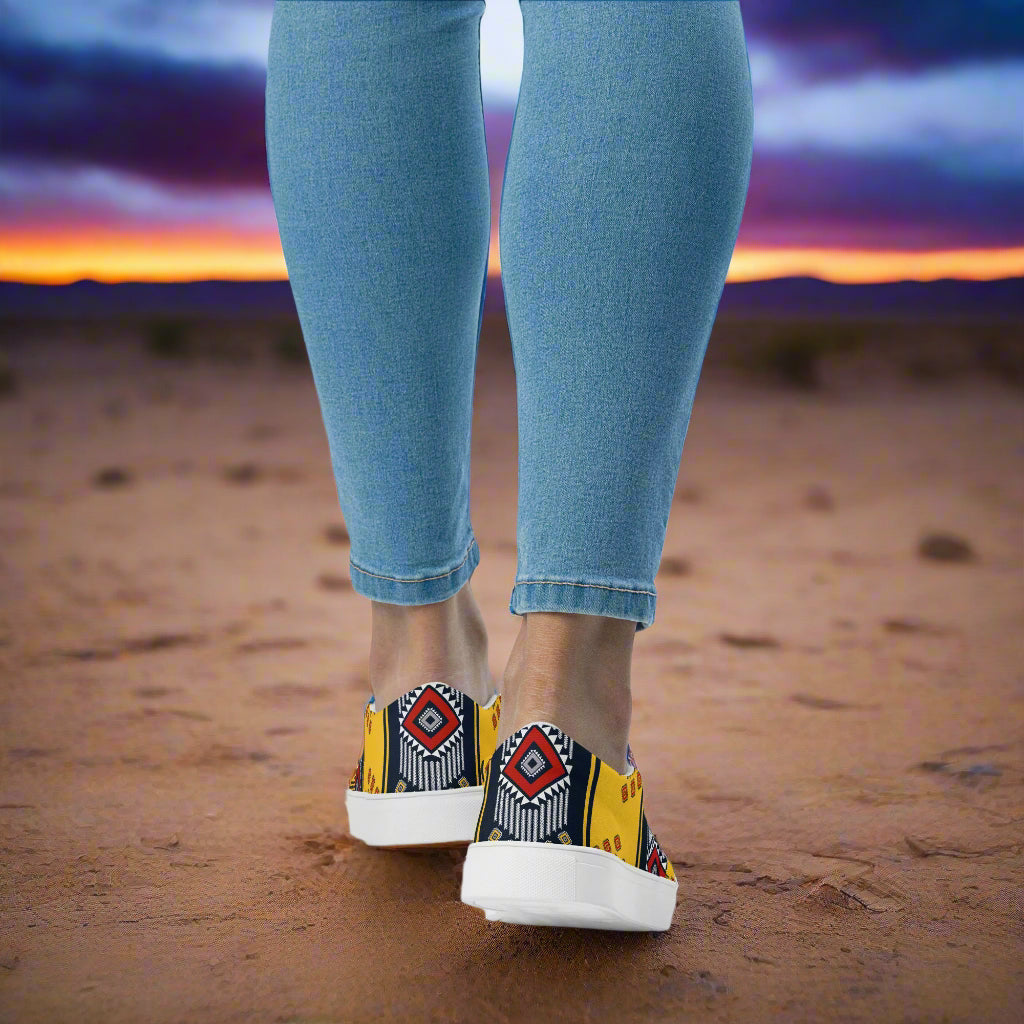 Stylish Slip-on Canvas Shoes Kaibito Southwest Print featuring vibrant geometric patterns