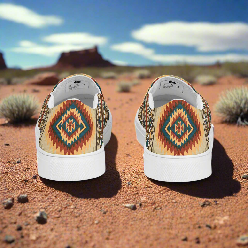Kayenta Southwest Print Slip-on Canvas Shoes with vibrant tribal patterns for comfortable casual wear
