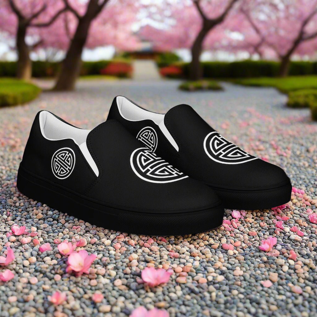 Longevity Black Slip-on Canvas Shoes with Unique Design for Comfortable Everyday Wear