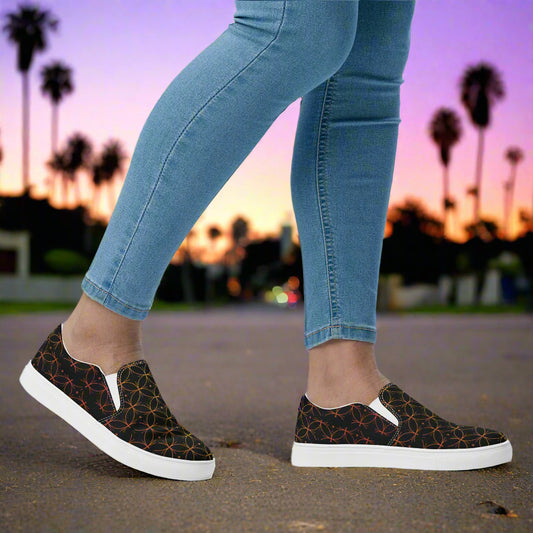 Luna Black Slip-on Canvas Shoes with Stylish Pattern for Comfortable Casual Wear