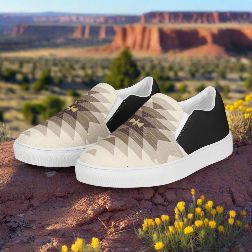 WildSage Market mens slip-on canvas shoes with geometric pattern and comfortable design for casual wear