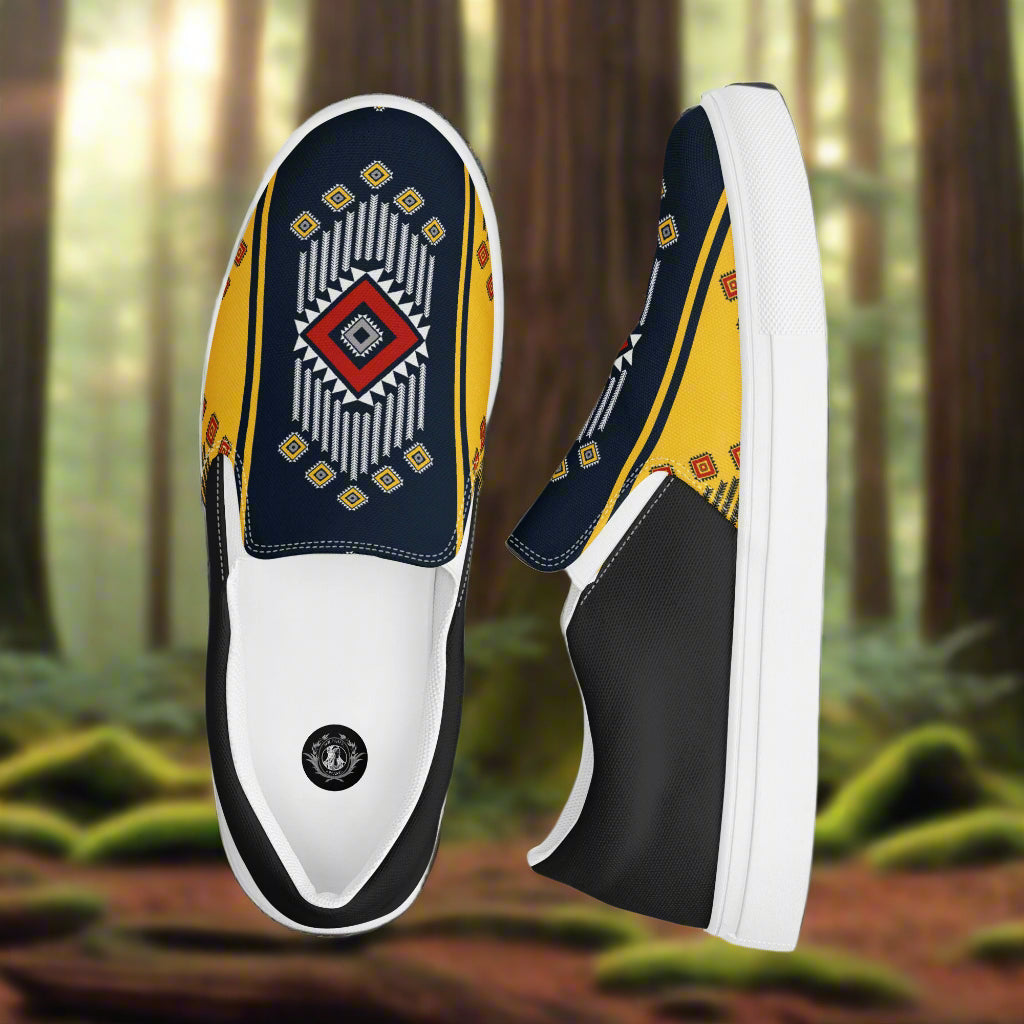 Men’s Southwest Print, Custom Slip-on Canvas Shoes, Native American Pattern, Kaibito Halftone