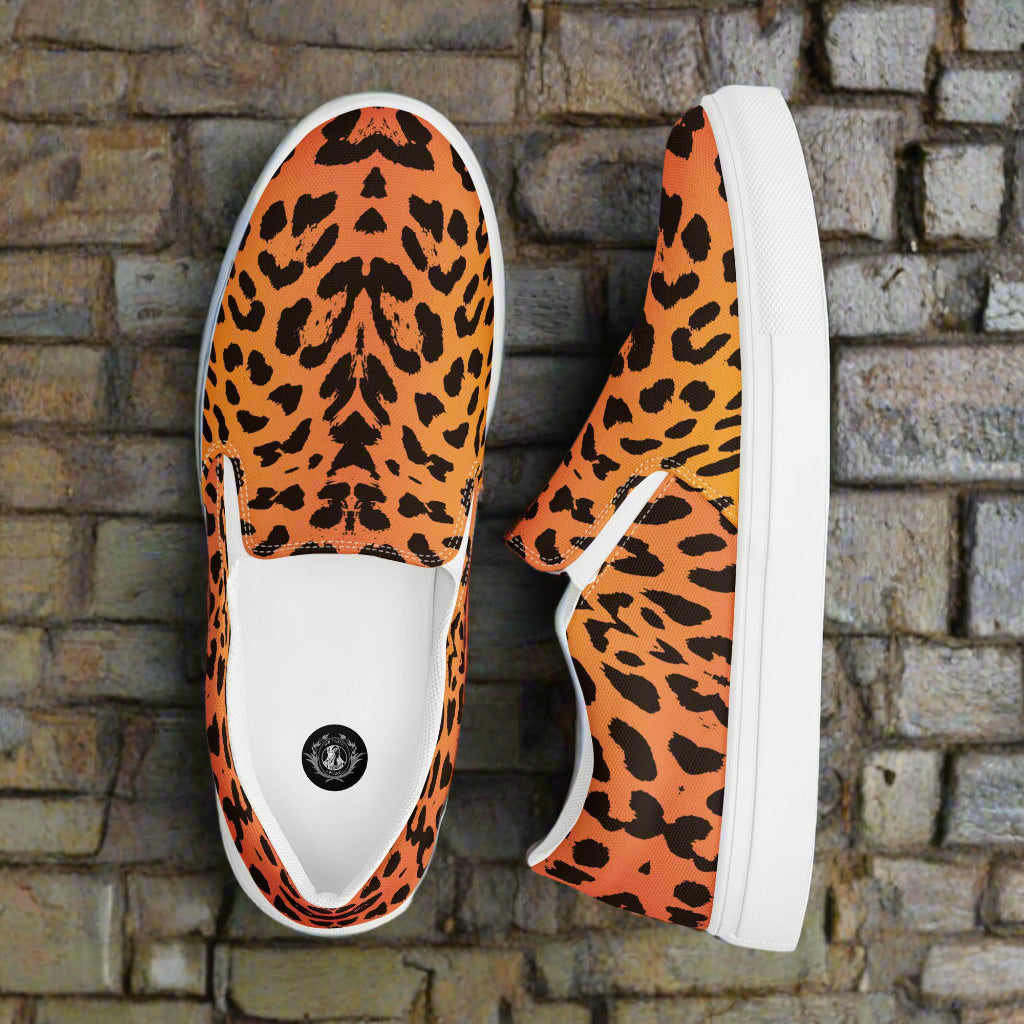 Men's custom slip on canvas shoes with a cheetah pattern animal print