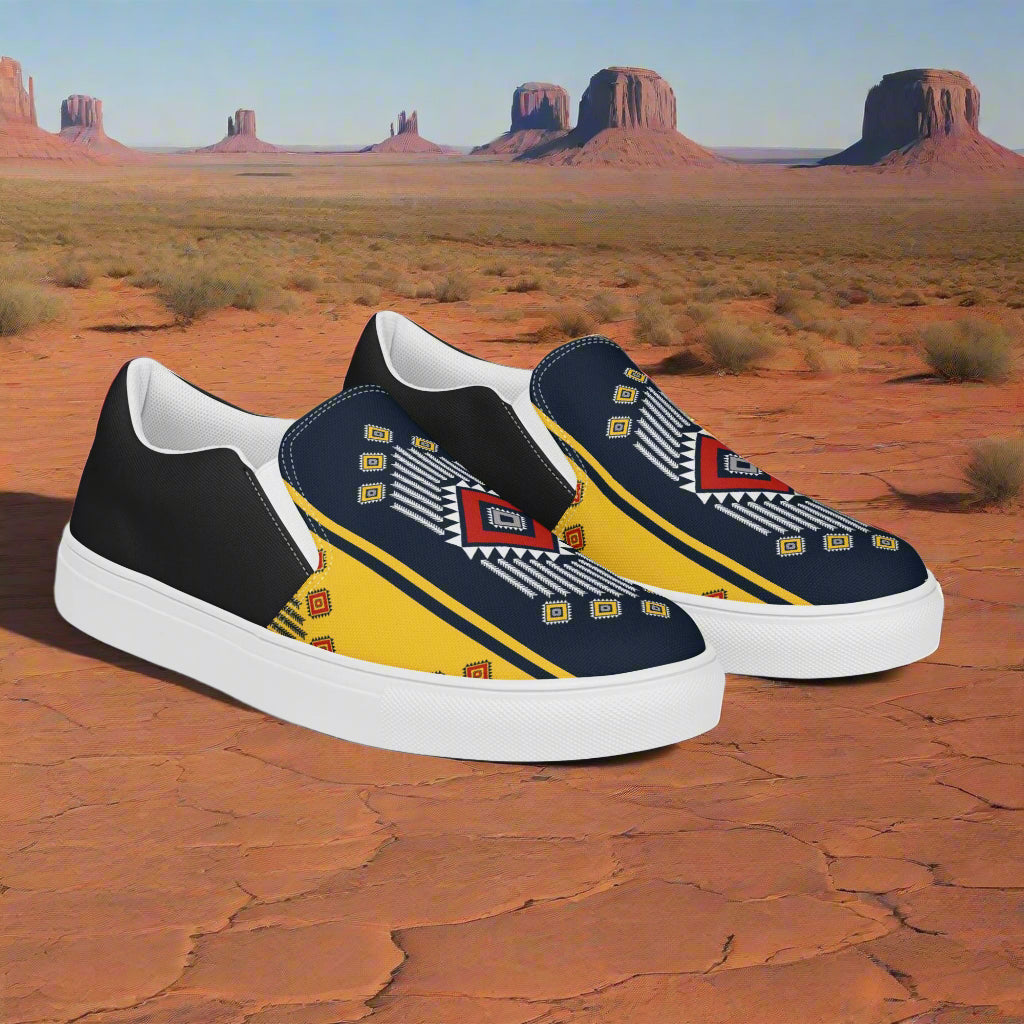 Men’s Southwest Print, Custom Slip-on Canvas Shoes, Native American Pattern, Kaibito Halftone