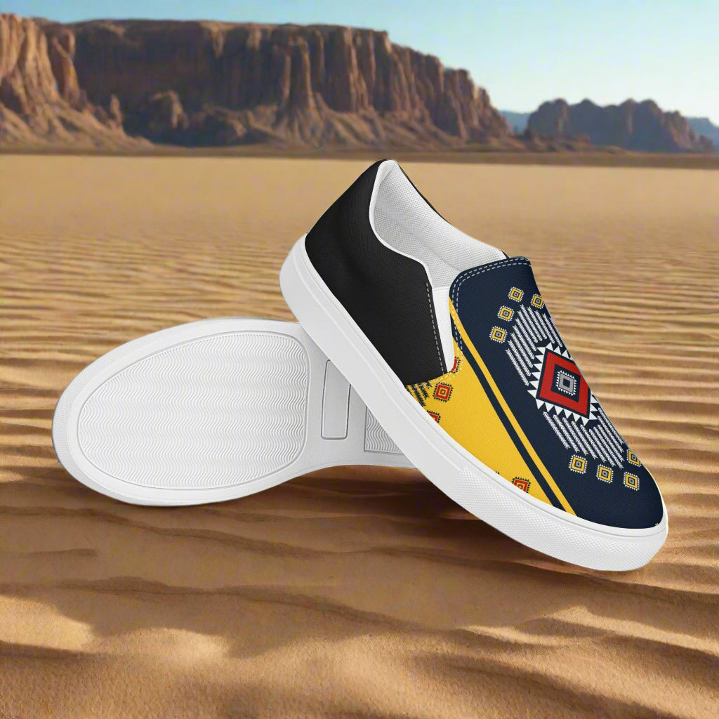 Men’s Southwest Print, Custom Slip-on Canvas Shoes, Native American Pattern, Kaibito Halftone