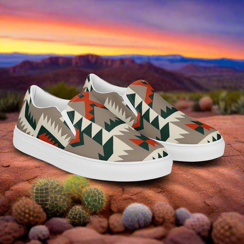WildSage Market mens southwest slip-on canvas shoes Big Mesa with geometric desert pattern