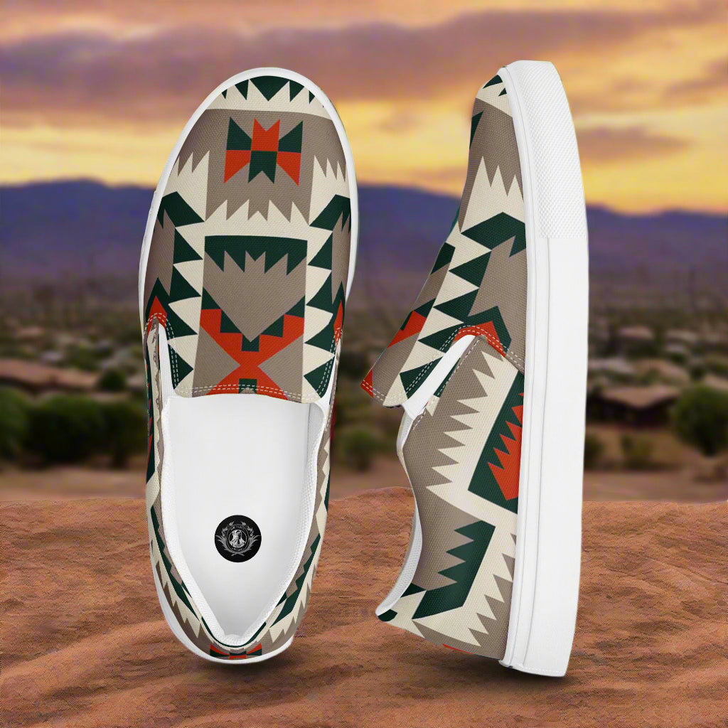WildSage Market mens southwest slip-on canvas shoes Big Mesa with geometric pattern and white sole