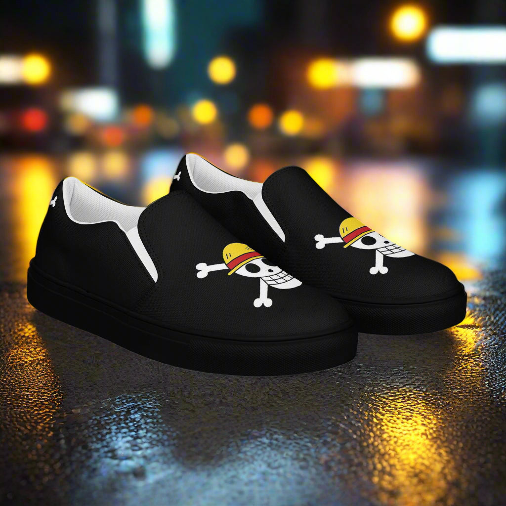 Monkey D Fluffy Slip-On Canvas Shoes featuring a playful skull design for casual wear
