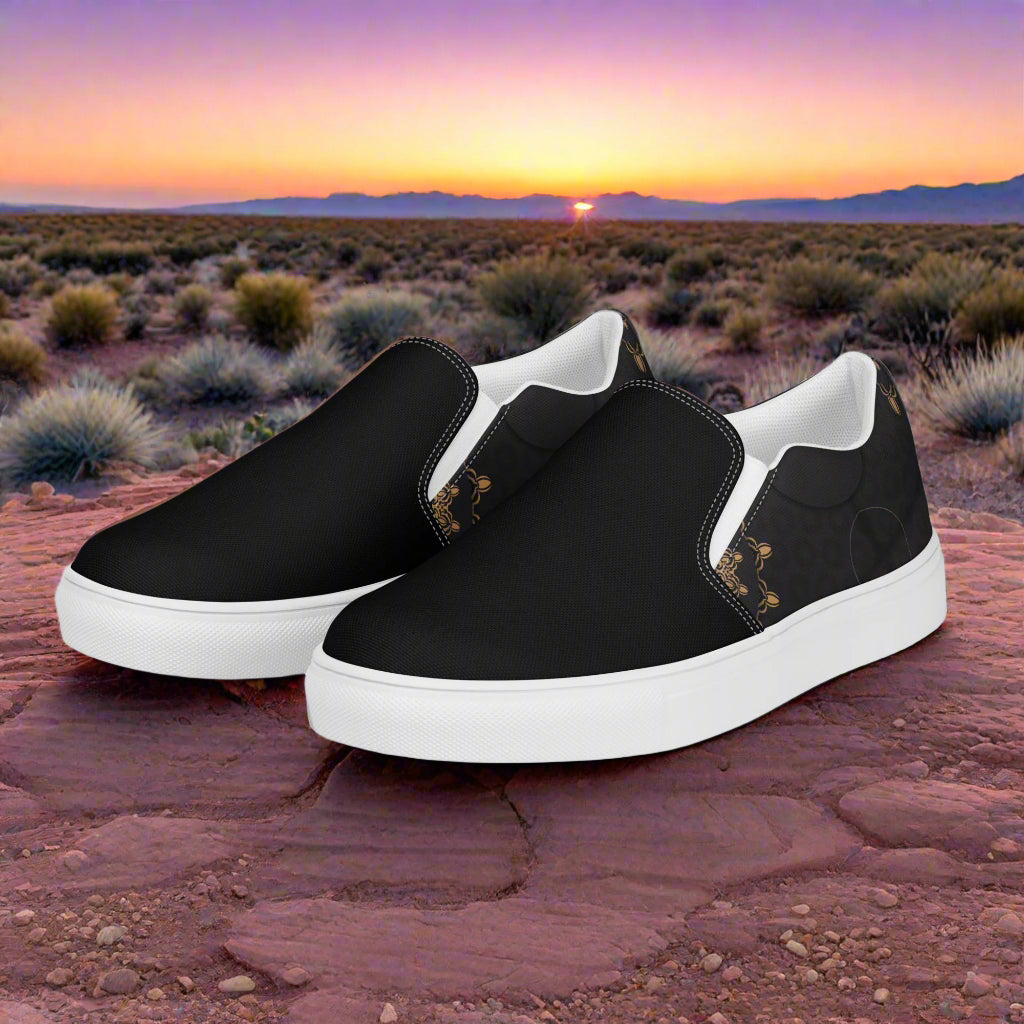 Morocco Two Tone Slip-on Canvas Shoes in Black with Stylish Design for Everyday Wear