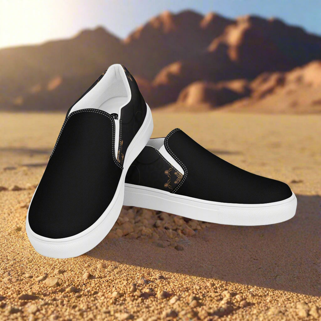 Morocco Two Tone Slip-on Canvas Shoes with a stylish black design suitable for casual wear