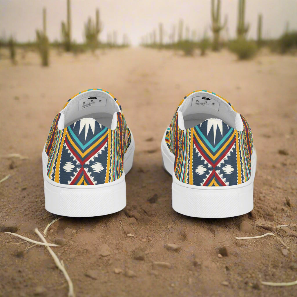 Nakona Southwest Print Slip-on Canvas Shoes featuring vibrant tribal patterns perfect for casual wear