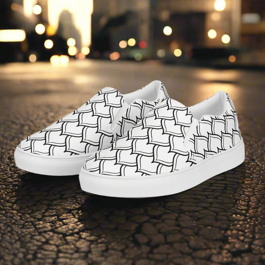 Ottomon Slip-on Canvas Shoes featuring a stylish black and white geometric pattern for casual wear