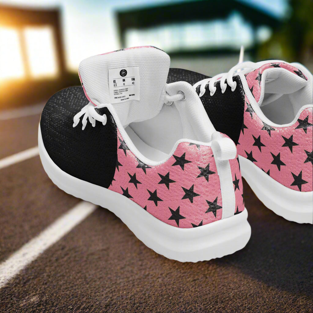 WildSage Market womens athletic shoes pink star print with black toe and white sole Custom Athletic Shoes