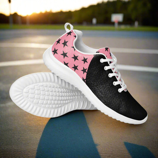 WildSage Market womens athletic sneaker with pink star heel black textured toe white sole Custom Athletic Shoes for running