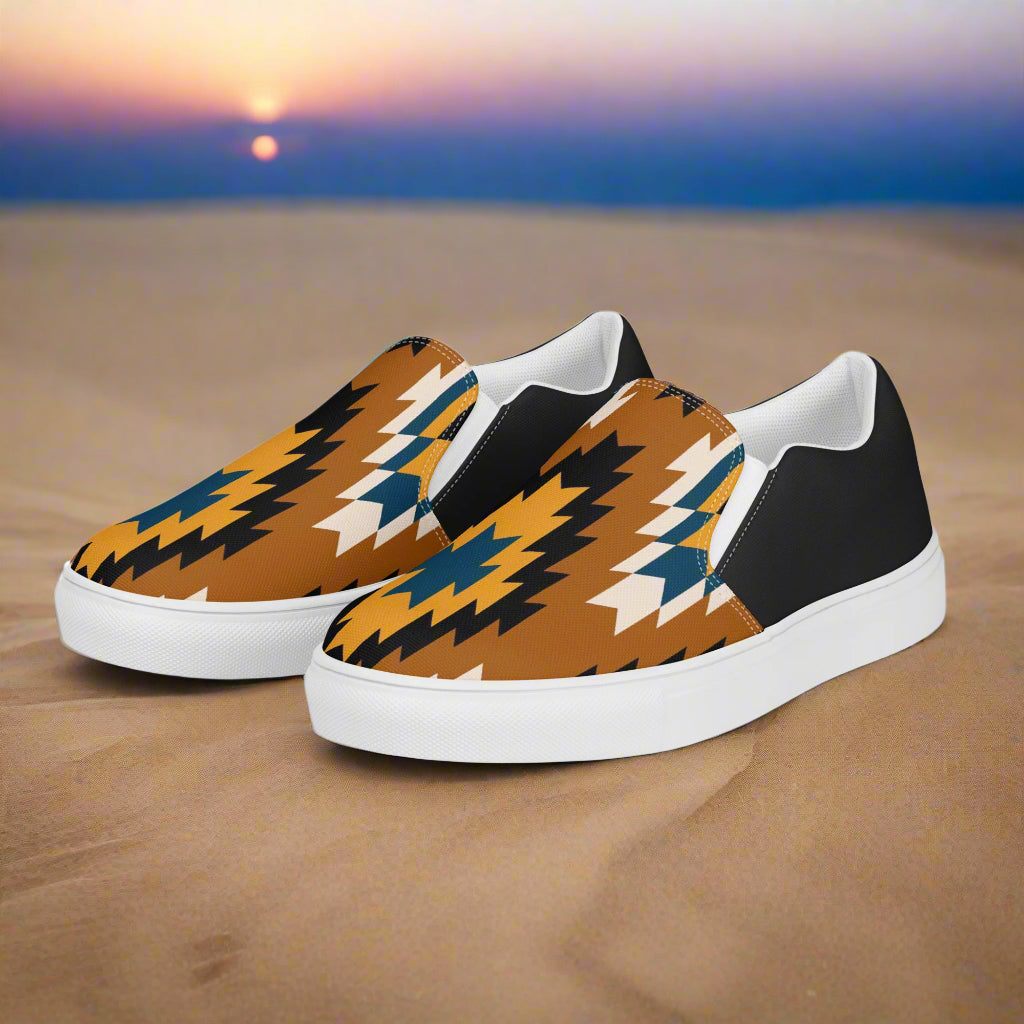 Pueblo Halftone Slip-on Canvas Shoes featuring a colorful geometric pattern perfect for casual wear