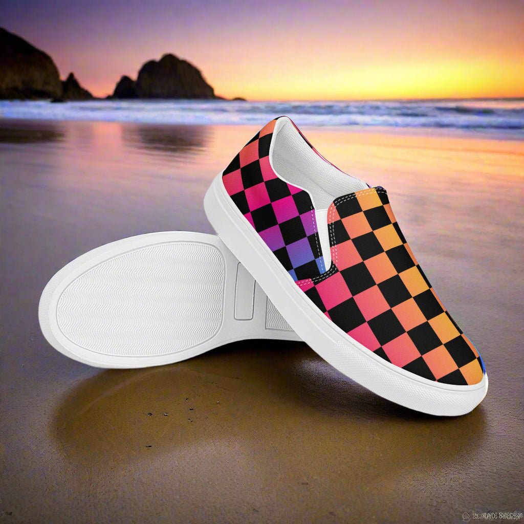 Rainbow Chex Slip-On Canvas Shoes with Colorful Pattern Ideal for Casual Wear