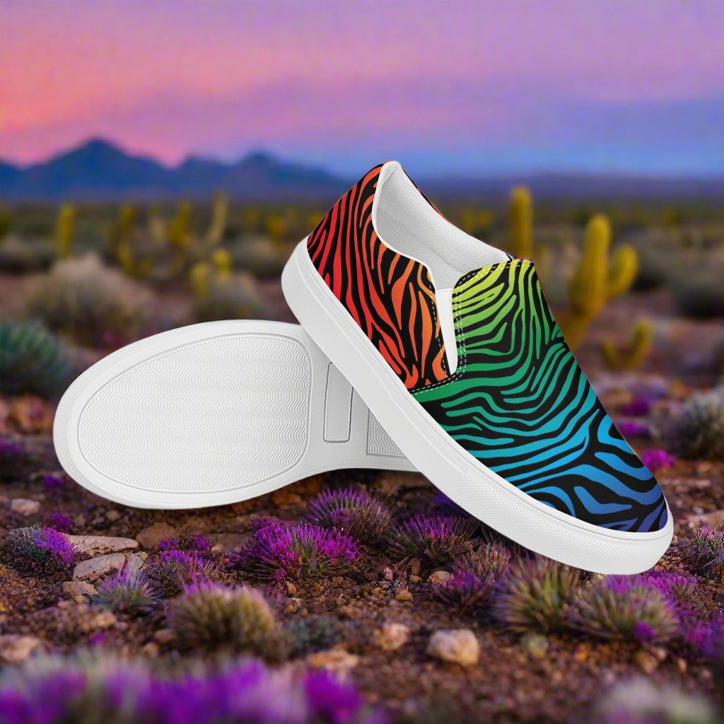 Colorful Rainbow Zebra Print Slip-on Canvas Shoes with a Stylish Design for Casual Wear