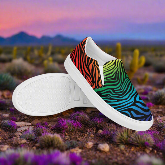Colorful Rainbow Zebra Print Slip-on Canvas Shoes with a Stylish Design for Casual Wear