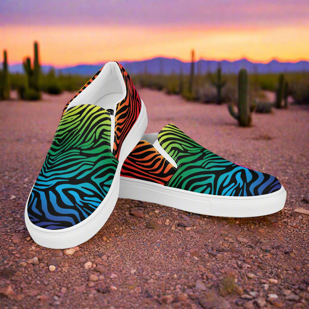 Rainbow Zebra Print Slip-on Canvas Shoes with vibrant colors perfect for casual wear