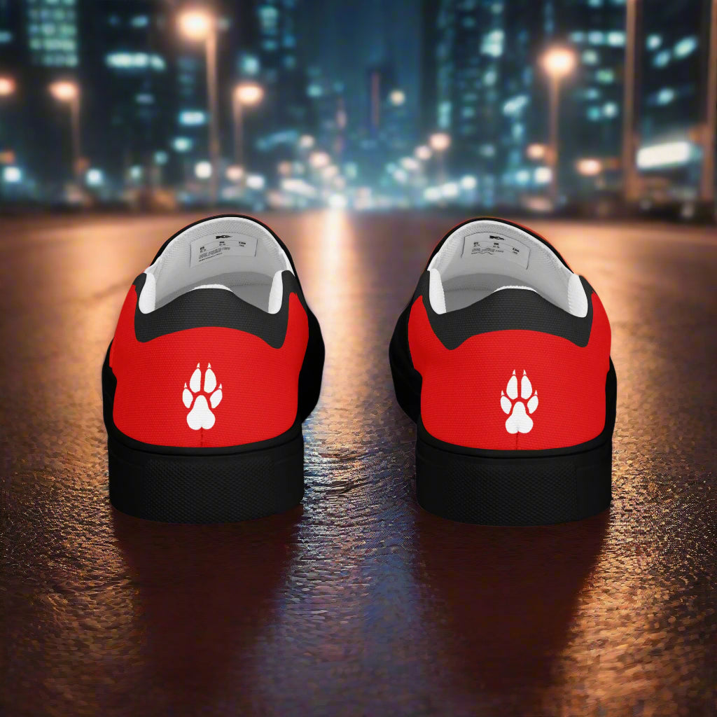 Red black toe slip-on two tone shoes with a stylish design, perfect for casual outings