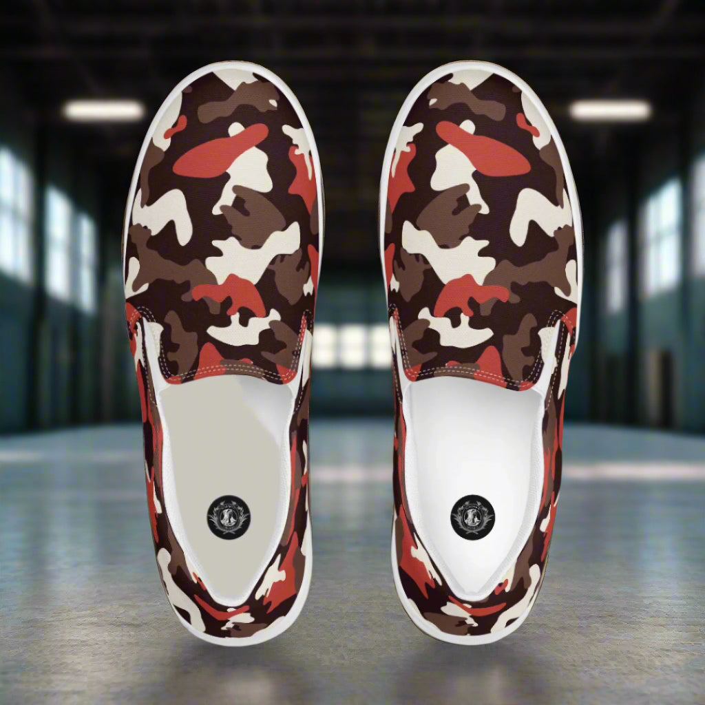 Red Camo Slip-On Canvas Shoes featuring a stylish camouflage pattern for casual wear