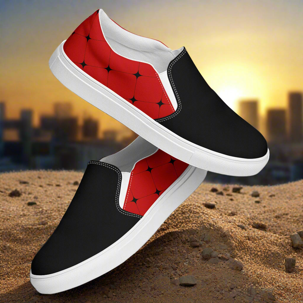 Red Diamond Two Tone Slip-on Canvas Shoes featuring a stylish black and red design perfect for casual wear