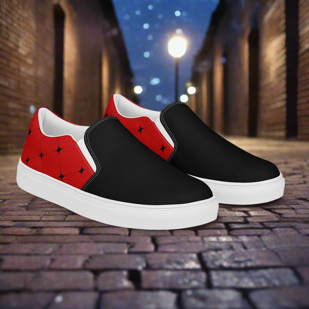 Red Diamond Two Tone Slip-on Canvas Shoes featuring a stylish design with contrast colors