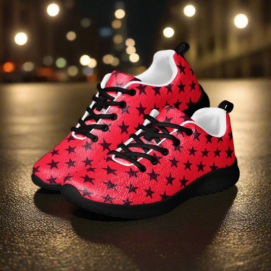 WildSage Market women Custom Athletic Shoes red star print with black soles black laces white lining