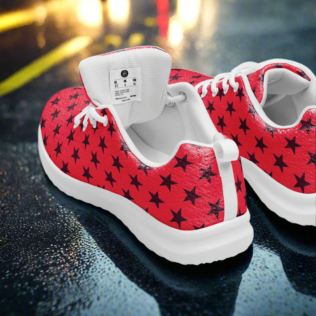 WildSage Market women red star print athletic shoes with white sole and laces Custom Athletic Shoes for running and casual wear