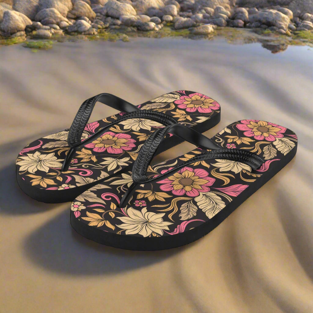 WildSage Market retro floral pattern flip-flops with vibrant floral designs for stylish summer outings