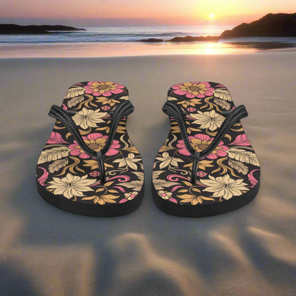 WildSage Market retro floral pattern flip-flops perfect for beach outings and summer wear