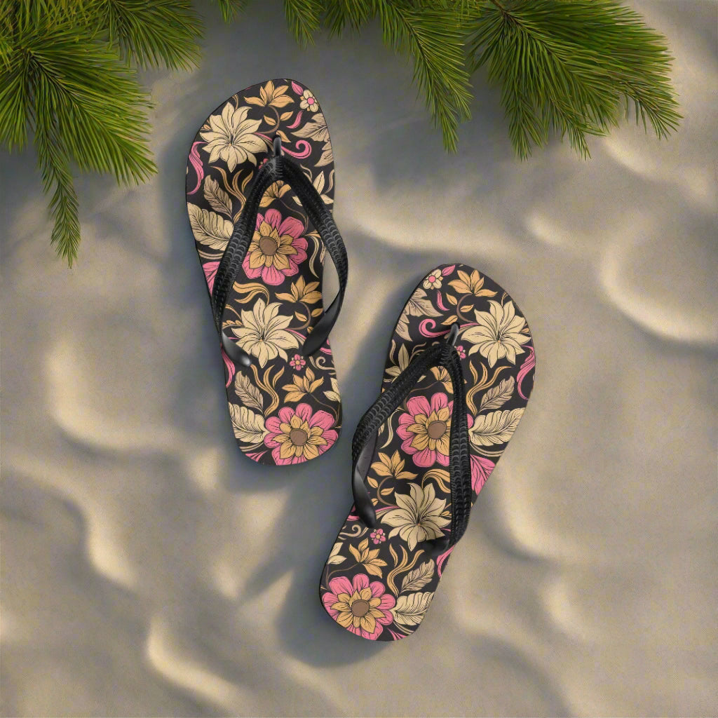 WildSage Market retro floral pattern flip-flops in vibrant colors perfect for summer wear