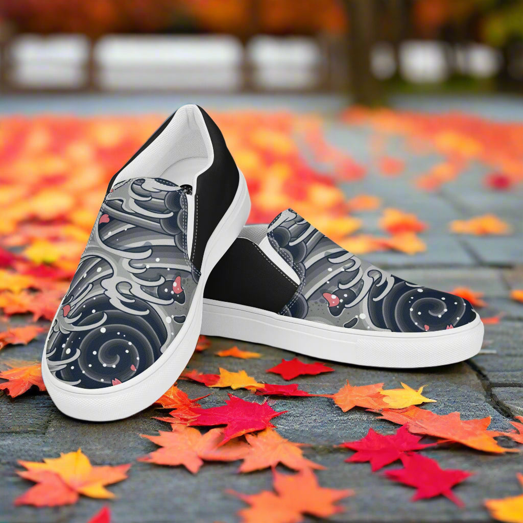 Sea Storm Halftone Slip-on Canvas Shoes featuring a vibrant wave design with a comfortable fit