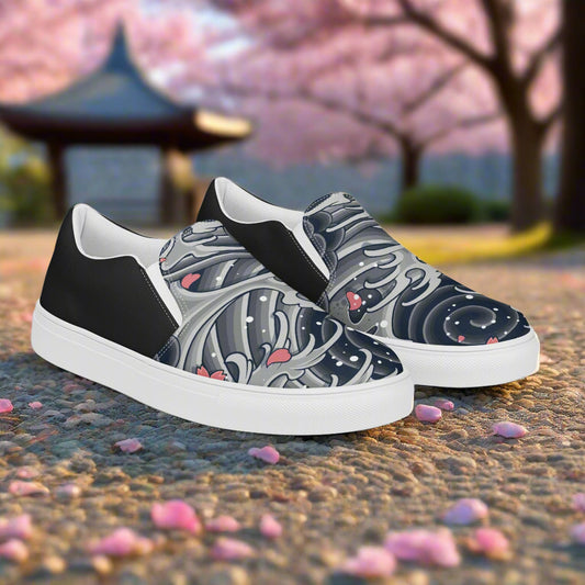 Sea Storm Halftone Slip-on Canvas Shoes featuring a unique wave design and comfortable fit