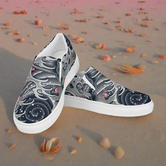 Sea Storm print womens slip on canvas shoes by WildSage Market featuring ocean wave design