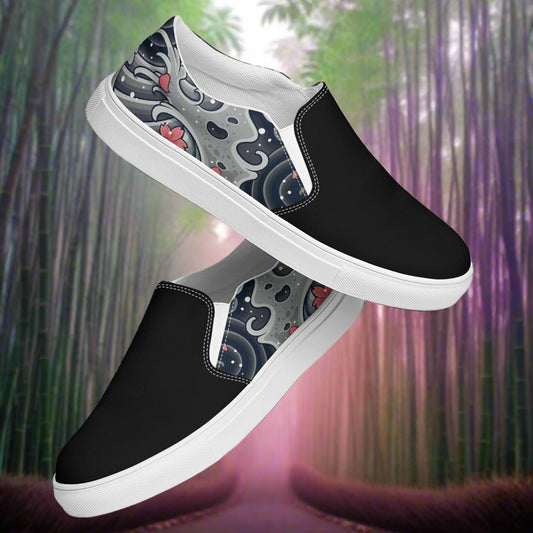 Sea Storm Two Tone Slip-on Canvas Shoes featuring stylish black and patterned design for easy wear