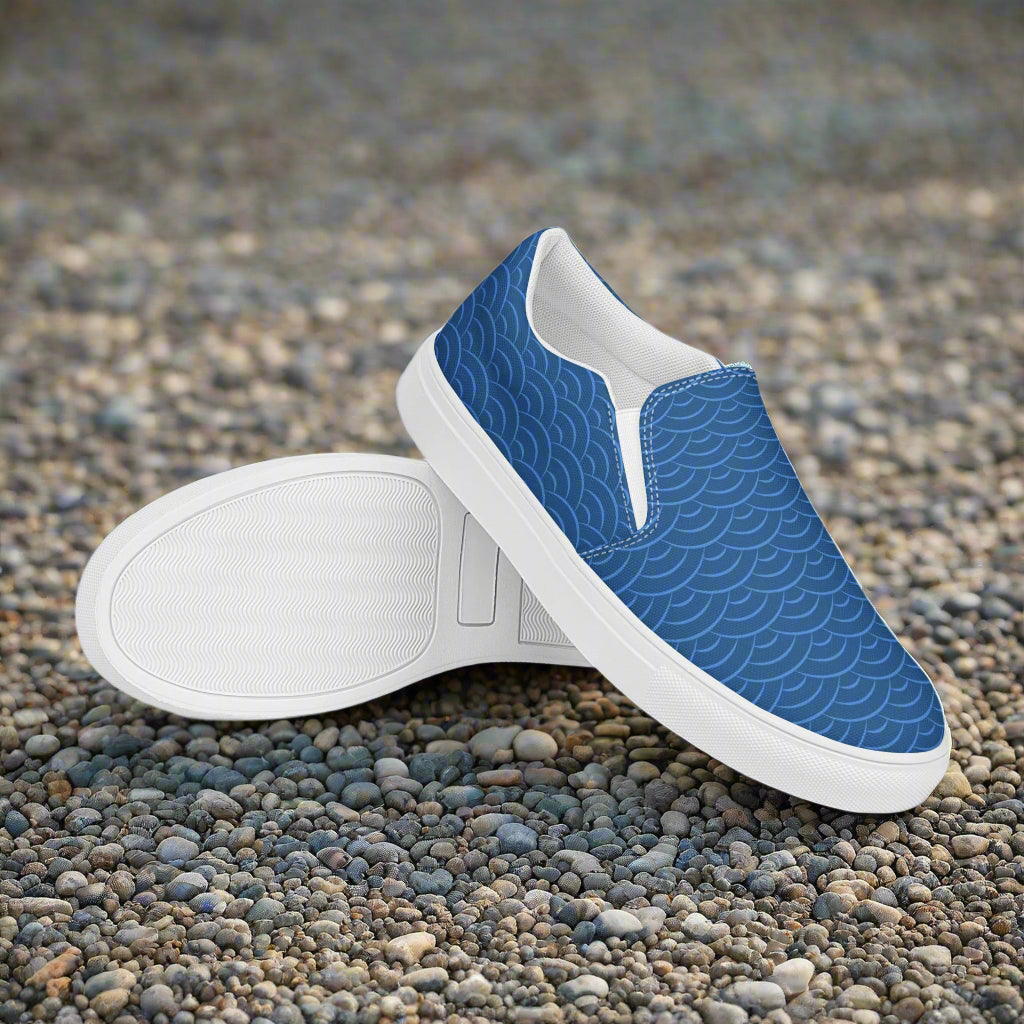 WildSage Market Blue Wave Pattern Slip On Shoes with Comfortable Fit for Casual Wear