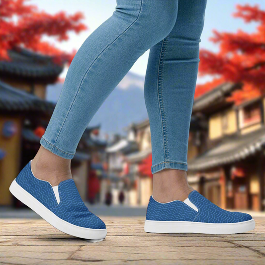 WildSage Market Blue Slip On Shoes with Wave Pattern for Comfortable Everyday Wear