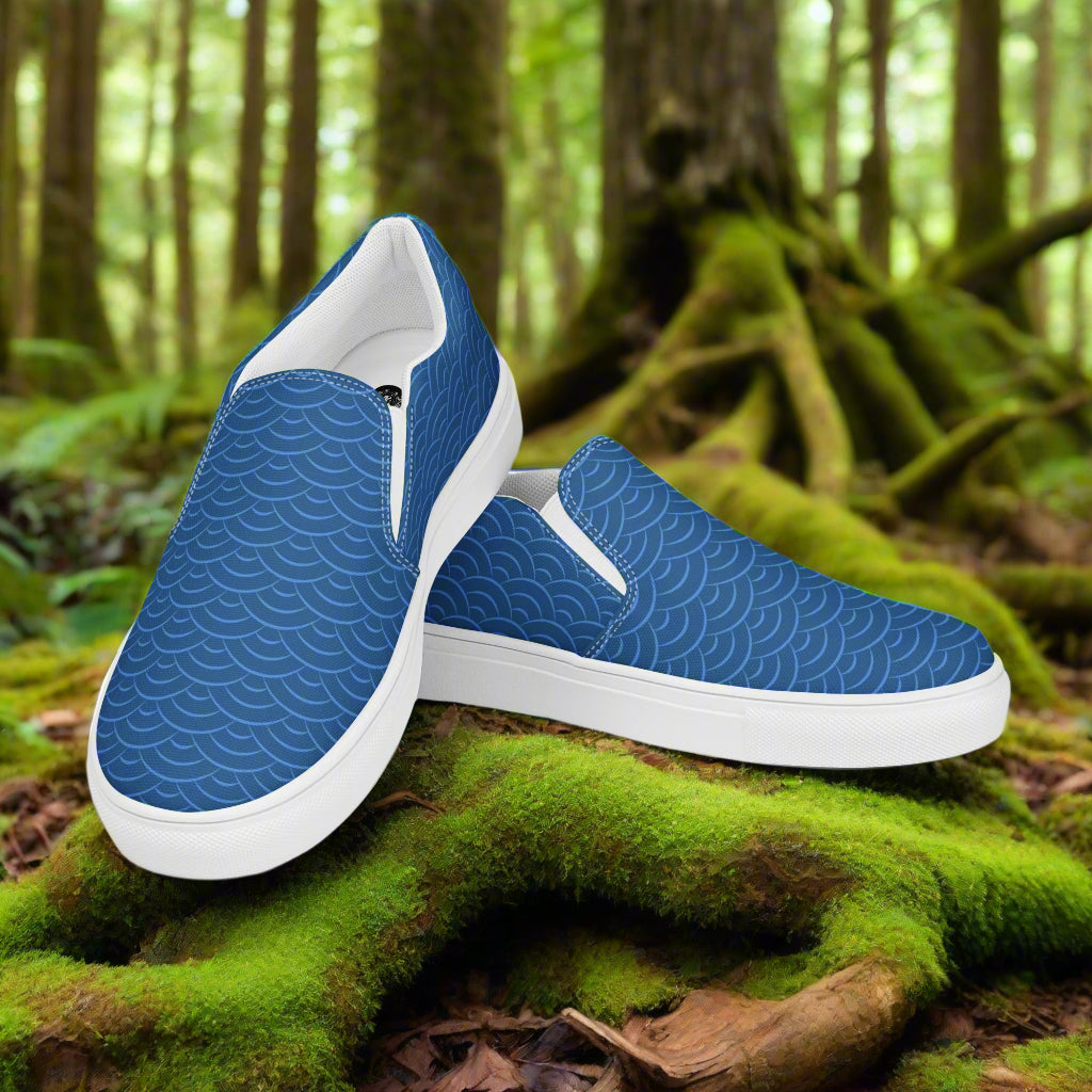 WildSage Market Slip On Shoes in Blue with Wave Pattern for Stylish Comfort and Easy Wear