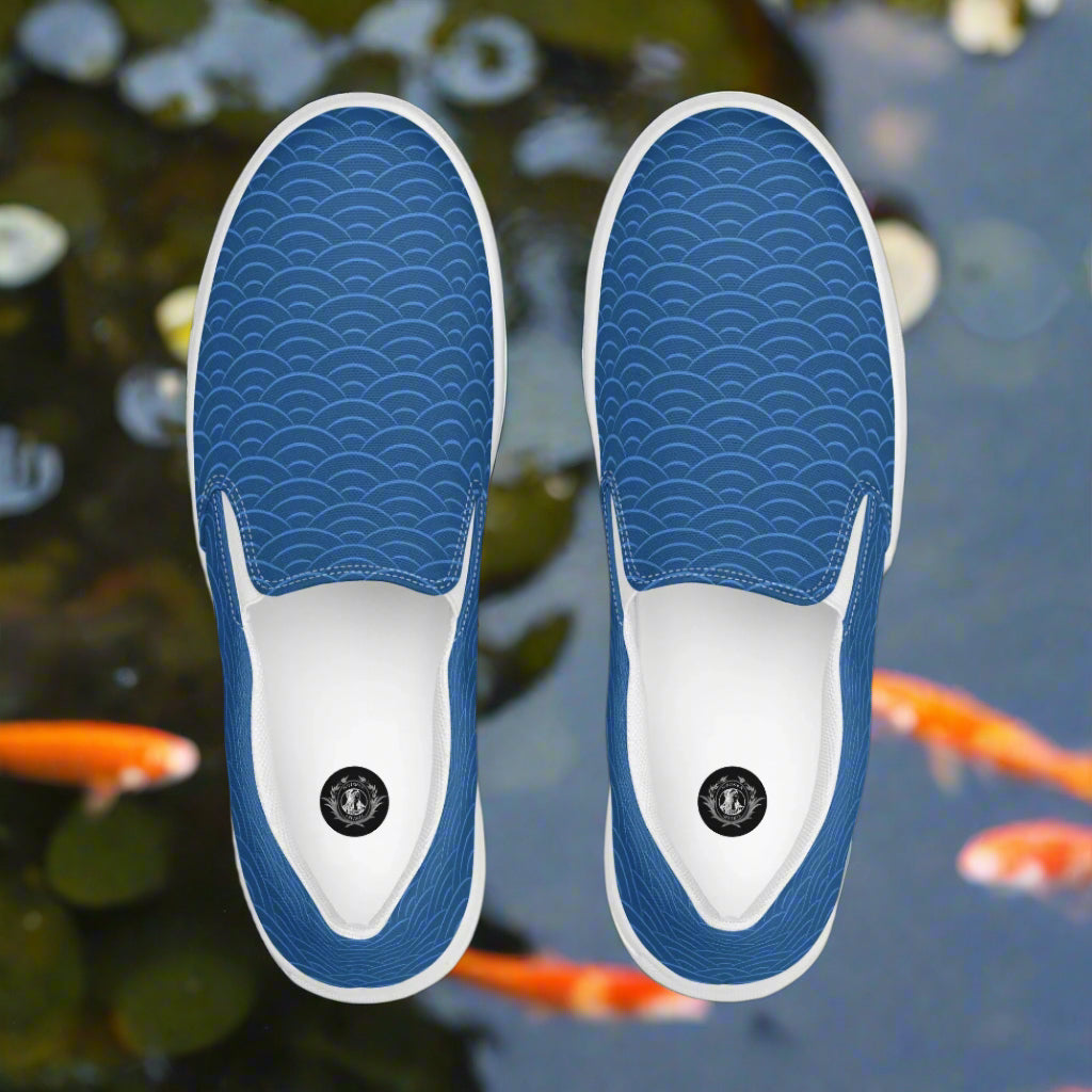 WildSage Market Slip On Shoes in Blue with Wave Pattern for Comfortable Everyday Wear
